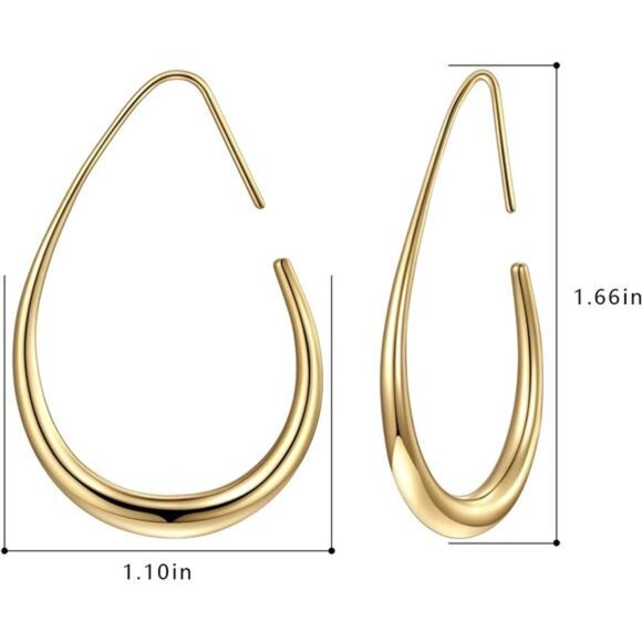 Lightweight Teardrop Hoop Earrings for Women - 14k Gold Plated Large Women - Picture 2 of 6